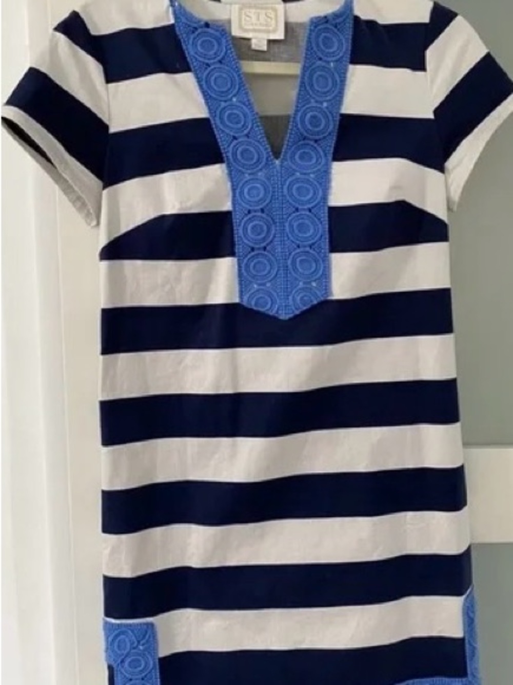 Sail to Sable Navy & White Striped Tunic with Blue Trim -